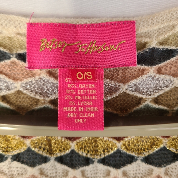 Betsey Johnson Metallic Striped Knit Poncho Wrap - O/S Boho Glam Shawl - Picture 3 of 14